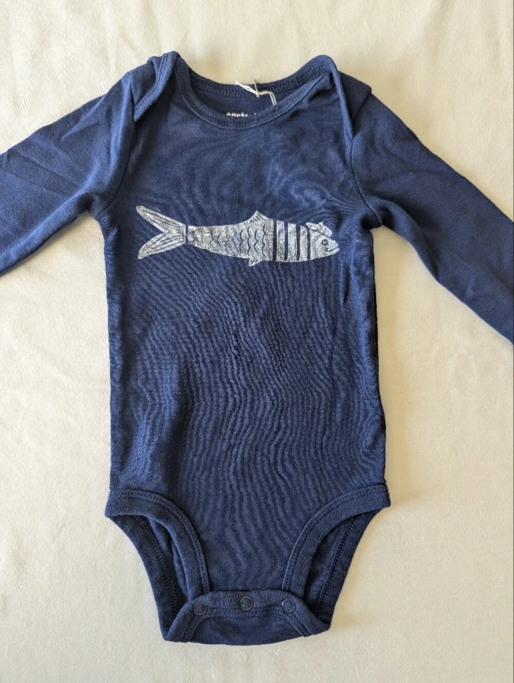 Sardine With Beret Long Sleeve Block Print Onesie
